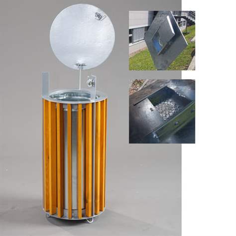 Abfallsammler mit Schutzdach und Aschenaufsatz, Rundform, Holzlattenverkleidung Farbton Mahagon, Volumen 50 l, H 940 mm - Bild3