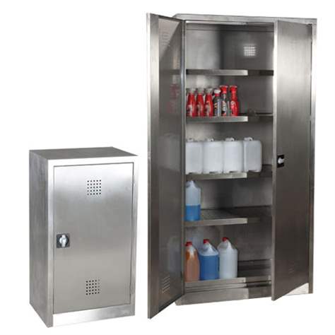 Chemická skříň z nerezu, 1 podlahová a 4 policové záchytné vany, v x š x h: 1990x600x435 mm - Malow