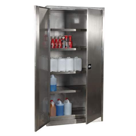 Chemická skříň z nerezu, 1 podlahová a 4 policové záchytné vany, v x š x h: 1990x1000x435 mm - Malow