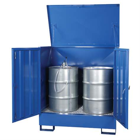 Stanice pro nebezpečné látky pro 2 sudy, výška 1550 mm, ocelová lakovaná.