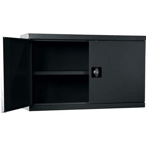 Kovová závesná skrinka, dvojkrídlové dvere, v x š x h: 600x1000x300 mm, čierna RAL9005 - Malow