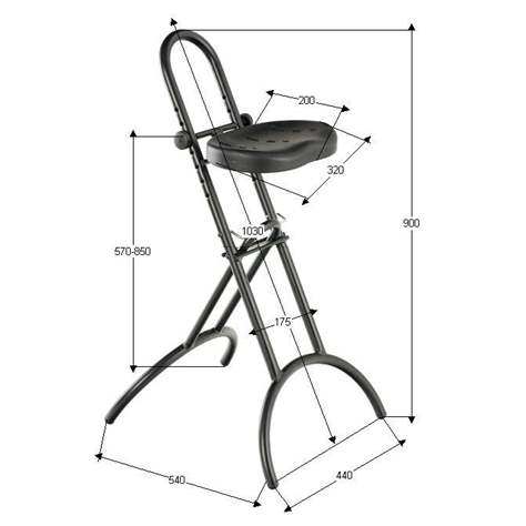 Scaun de atelier cu cadru rabatabil, negru - imagine4
