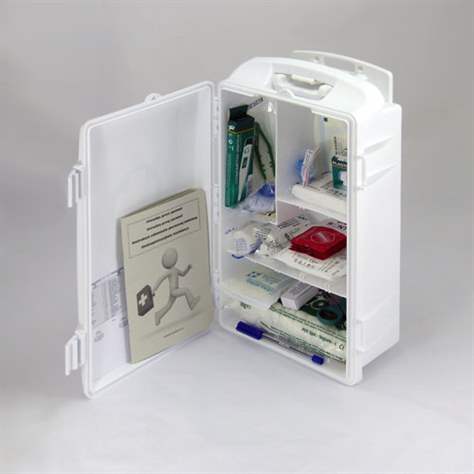 Mobiler Erste-Hilfe-Kasten mit Wandhalterung, Inhalt - Schule - EMPORO