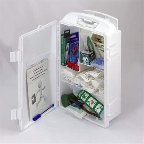 Mobiler Erste-Hilfe-Kasten mit Wandhalterung, Inhalt - Lager, Geschäft