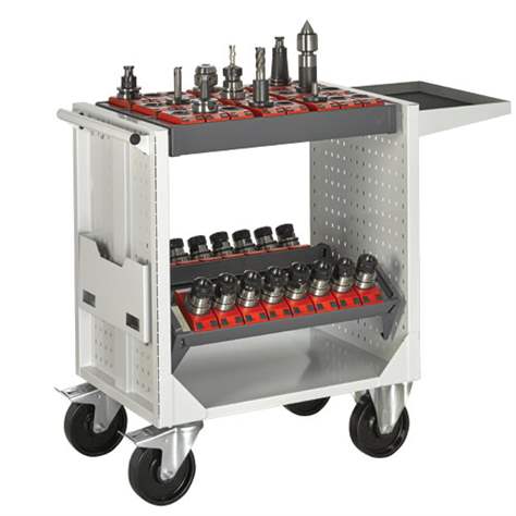 Cărucior organizator de atelier pentru unelte, scule, instrumente și accesorii CNC, lxLxH: 1092x495x880 mm, gri RAL7035 - Polak CZ, s.r.o.