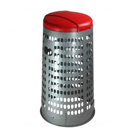 Wertstoffsammler aus Kunststoff, für 120-Liter-Abfallsäcke, Silber, Deckel rot