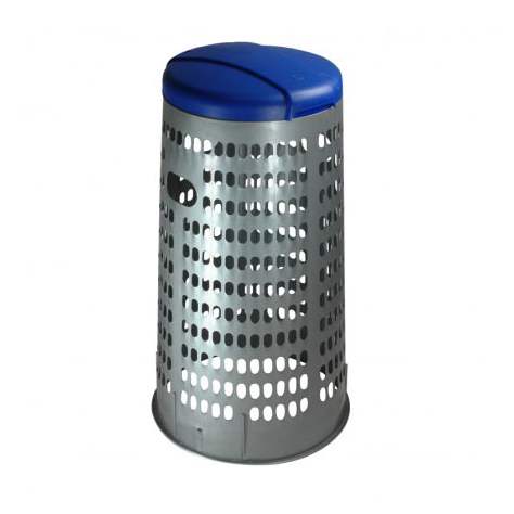 Wertstoffsammler aus Kunststoff, für 120-Liter-Abfallsäcke, silber, Deckel blau