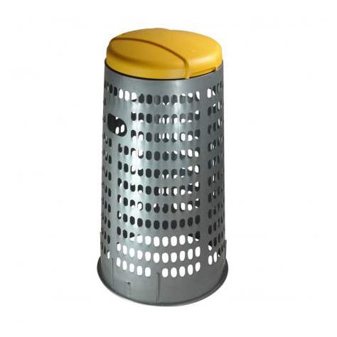 Wertstoffsammler aus Kunststoff, für 120-Liter-Abfallsäcke, silber, Deckel gelb