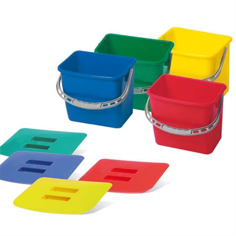 Sada 4 různobarevných plastových věder s víkem o objemu 6 l s víkem