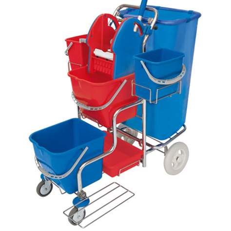 Profi-Reinigungswagen XXL inkl. Profi-Mopp-Presse und Abfallsack-Halterung