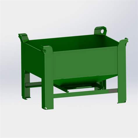 Boxcontainer pereți plini - container metalic stivuibil de transport cu fund în formă de pâlnie, 800x600 mm, cap. port. 750 kg, verde RAL6011