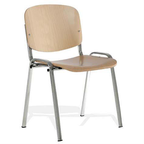 Stapelstuhl ISO PLUS mit Holz, Buchen-Dekor, Stahlkonstruktion Chrom