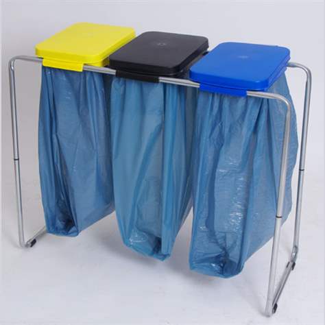Coș colector gunoi tip stativ pentru 3x70 l saci, zincat, capac din material plastic (galbenă, neagră, albastră)