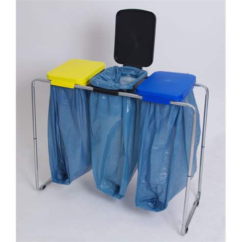Coș colector gunoi tip stativ pentru 3x70 l saci, zincat, capac din material plastic (galbenă, neagră, albastră) - imagine2