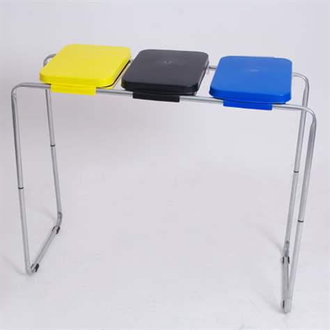 Coș colector gunoi tip stativ pentru 3x70 l saci, zincat, capac din material plastic (galbenă, neagră, albastră) - imagine3