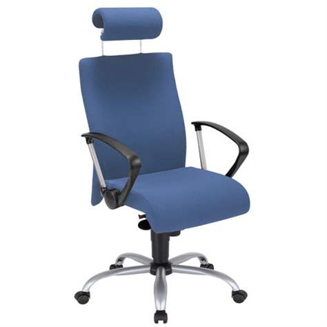 Bürodrehstuhl NEO, mit breitem Sitz und Armlehnen, Kopfstütze, Stahl-Fußkreuz, Bezugsmaterial Lucia blau - Nowy Styl Group