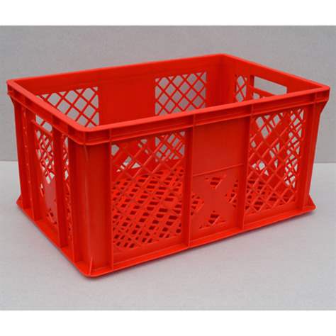 Kunststoff-Stapelbehälter Euro300, 600 x 400 x 300 mm, Wände durchbrochen, Farbe rot.