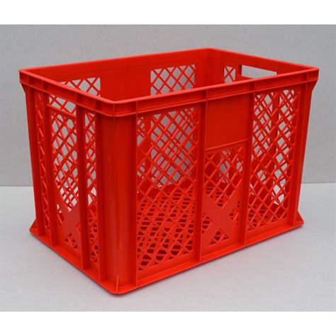 Kunststoff-Stapelbehälter Euro400, 600 x 400 x 410 mm, Wände durchbrochen, Farbe rot.