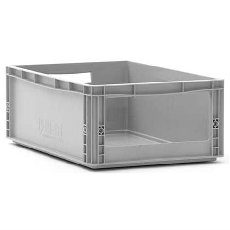 Přepravka plastová Euro s bočním otvorem, šedá barva, 600 x 400 x 220 mm