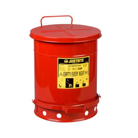 Sicherheits-Entsorgungsbehälter, Stahlblech, rot lackiert, Fußpedal, Volumen 34 Liter - Justrite Manufacturing Company, L.L.C.