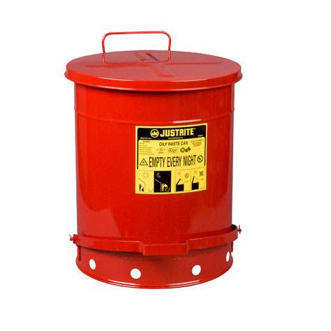 Bezpečnostní odpadkový koš z ocelového plechu, objem 52 l, červený nátěr - Justrite Manufacturing Company, L.L.C.