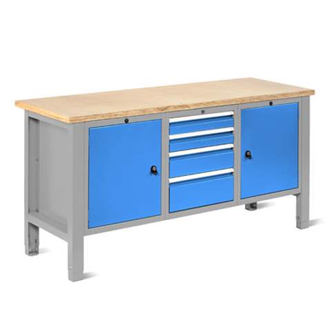 Werkstatt-Tisch TECHNO Light, Breite 1765 mm, 4 Schubladen, 2 Schränke, Farbe lichtgrau RAL7035/blau RAL5012. - Malow