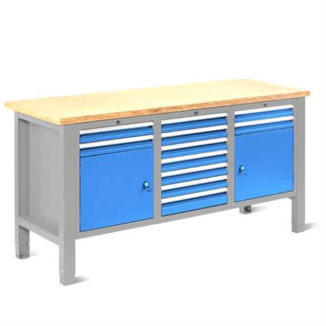 Werkstatt-Tisch TECHNO Light, Breite 1765 mm, 11 Schubladen, 2 Schränke, Farbe lichtgrau RAL7035/blau RAL5012. - Malow - Bild6