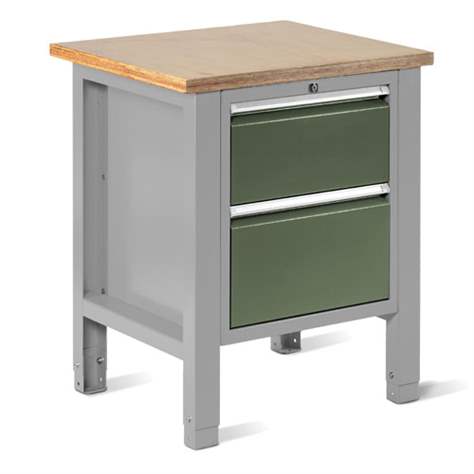 Werkstatt-Tisch TECHNO Light, Breite 725 mm, 2 Schubladen, Farbe lichtgrau RAL7035/grün RAL6011. - Malow