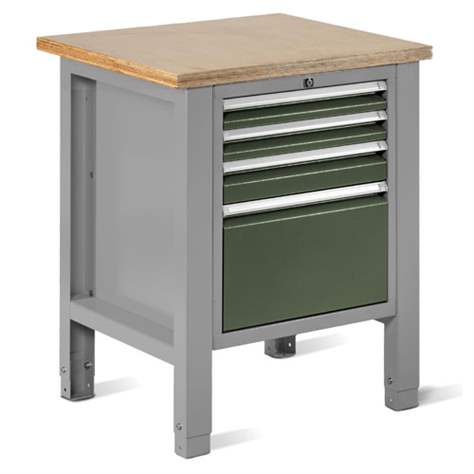 Werkstatt-Tisch TECHNO Light, Breite 725 mm, 4 Schubladen, Farbe lichtgrau RAL7035/grün RAL6011. - Malow