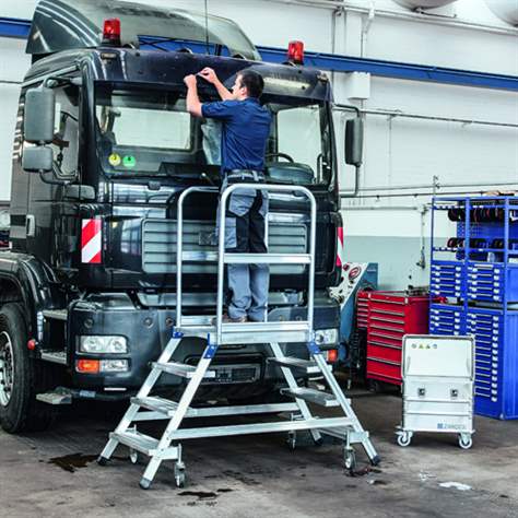 Scară punte cu trepte pe 2 părți - scară platformă cu trepte pe ambele părți, înălțime platformă 1200 mm, 5 fuscele/trepte/trepte tip grătar - imagine5