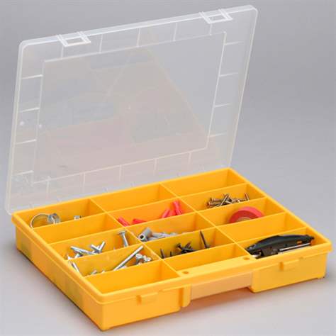 Kleinteile-Sortimentskoffer 370 x 295 x 60 mm, gelb, 15 feste Fächer, VE 6 Stk. - Bild2