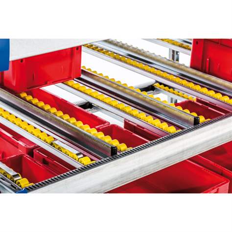 Spádový regál Multiline LIGHT, 4 police s válečkovými lištami š x h: 1800x1250 mm, přístavný - META Skladovací technika - obrázek3