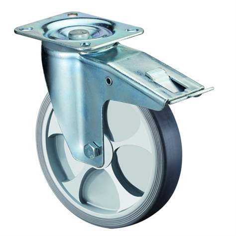 Industrie Lenkrolle mit Thermoplastischen Gumireifen, mit Feststeller, Kugellager, Durchm. 125 mm