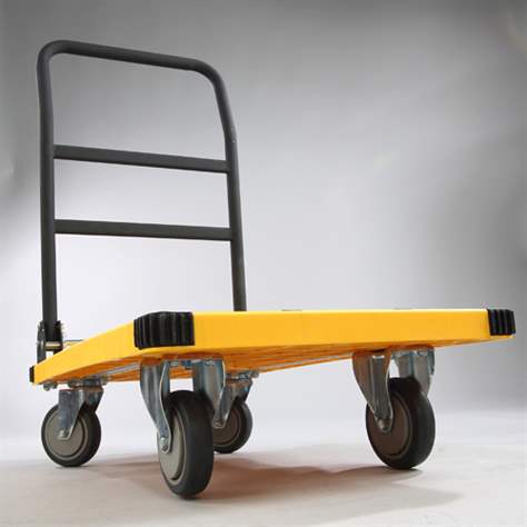 Plošinový vozík se sklopným madlem, ložná plocha z plastu d x š: 610x400 mm, barva žluto-černá - obrázek3