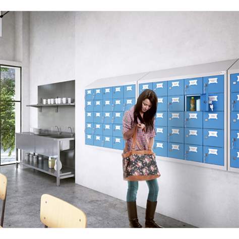 Minibox, 10 Fächer mit Sichtfenster, Gesamtmaße (HxBxT): 1090x430x300 mm, Korpusfarbe Lichtgrau RAL7035/ Türfarbe Blau RAL5012 - Malow - Bild2