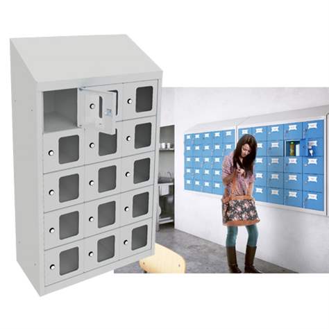 Minibox, 15 Fächer mit Sichtfenster, Gesamtmaße (HxBxT): 1090x620x300 mm, Farbe Lichtgrau RAL7035 - Malow