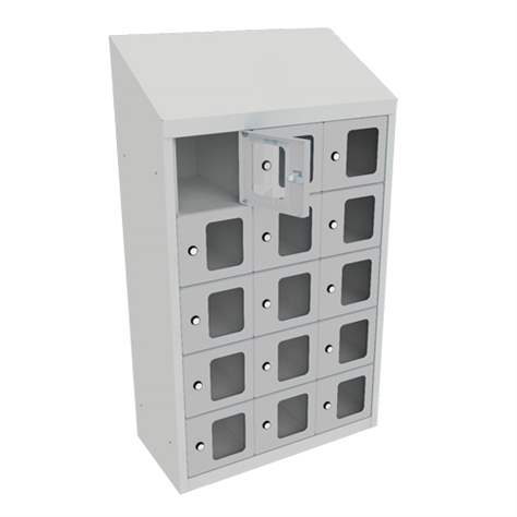 Minibox, 15 Fächer mit Sichtfenster, Gesamtmaße (HxBxT): 1090x620x300 mm, Farbe Lichtgrau RAL7035 - Malow - Bild2