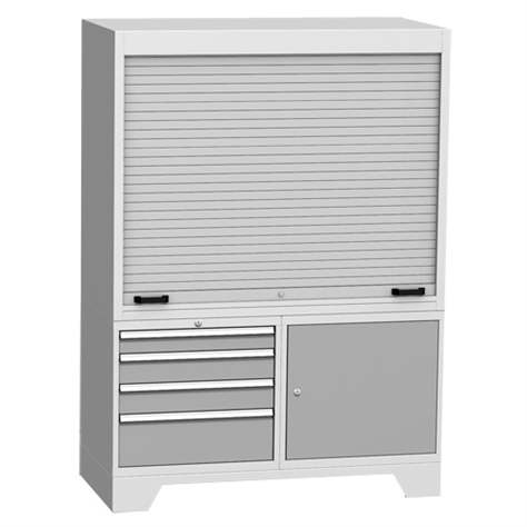 Dulap metalic multifunțional - stație de control cu rulou aluminiu, lxLxH: 1440x700x2010 mm, 4x sertare, 1x dulap, gri RAL7035 - Kovos Verneřice