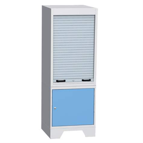 Dulap metalic multifunțional - stație de control verificare cu rulou aluminiu, lxLxH: 720x700x2010 mm, 1x dulap, gri RAL7035/albastru RAL5012 - Kovos Verneřice