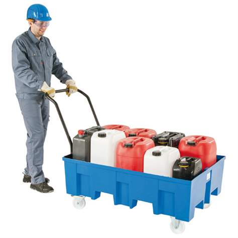 Auffangwannen aus Polyethylen, fahrbar, Volumen 220 l, L x B x H: 865x1245x350 mm, ohne Gitterrost - asecos GmbH