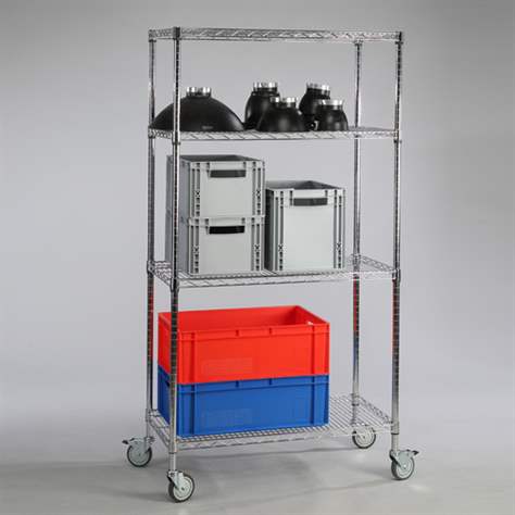 Cărucior antistatic din grilaj de sârmă de oțel, cromat, 4 polițe, HxLxl: 1760x1220x610 mm - imagine6