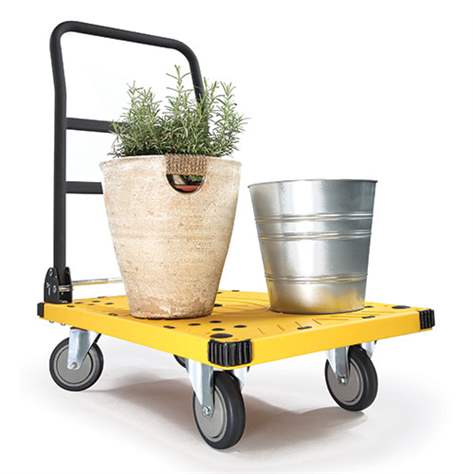 Plošinový vozík se sklopným madlem, ložná plocha z plastu d x š: 610x400 mm, barva žluto-černá - obrázek5