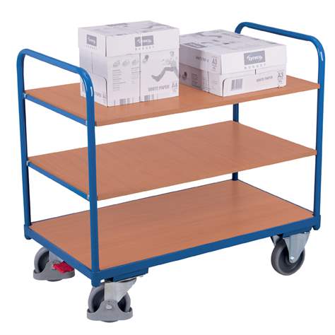 Nízký etážový vozík VARIOfit - tři police, 850 x 500 mm, nosnost 250 kg - Cordes