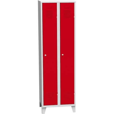 Dulap metalic pentru vestiar, sudat, 2 x 300 mm, uși roșii RAL3000, cu picioare - Kovos Verneřice