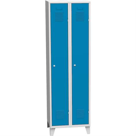 Dulap metalic pentru vestiar, sudat, 2 x 300 mm, uși albastre RAL5012, cu picioare - Kovos Verneřice