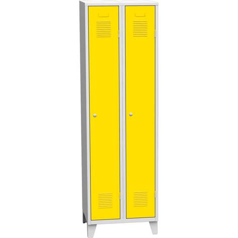 Dulap metalic pentru vestiar, sudat, 2 x 300 mm, uși galbene RAL1023, cu picioare - Kovos Verneřice