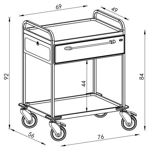 Cărucior cu polițe și sertare din oțel inoxidabil, 2 polițe, 1 sertar in culoare gri, HxLxl: 920x760x560 mm - imagine2