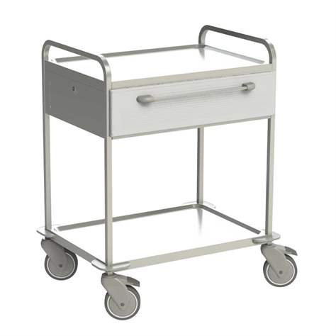Policový vozík nerezový, 2 police, 1 zásuvka v barvě bílé, v x d x š: 920x760x560 mm
