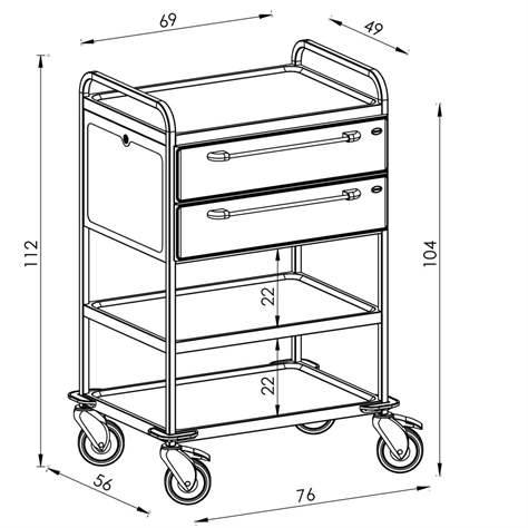 Edelstahl-Tischwagen, 3 Fachböden, 2 Schubladen in Farbe weiß, HxLxB: 1120x760x560 mm - Bild2