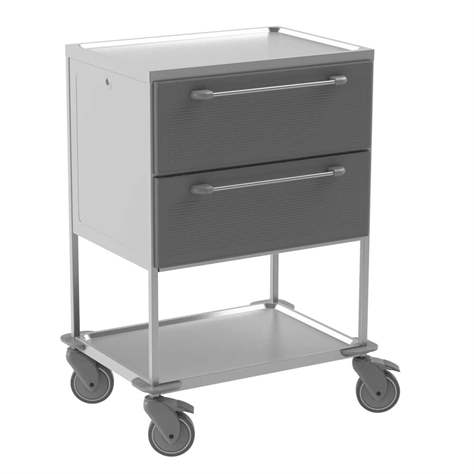 Edelstahl-Tischwagen, 2 Fachböden, 2 Schubladen in Farbe grau, HxLxB: 1040x760x560 mm